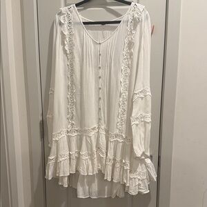 Free People Cream Lace Ruffle Blouse